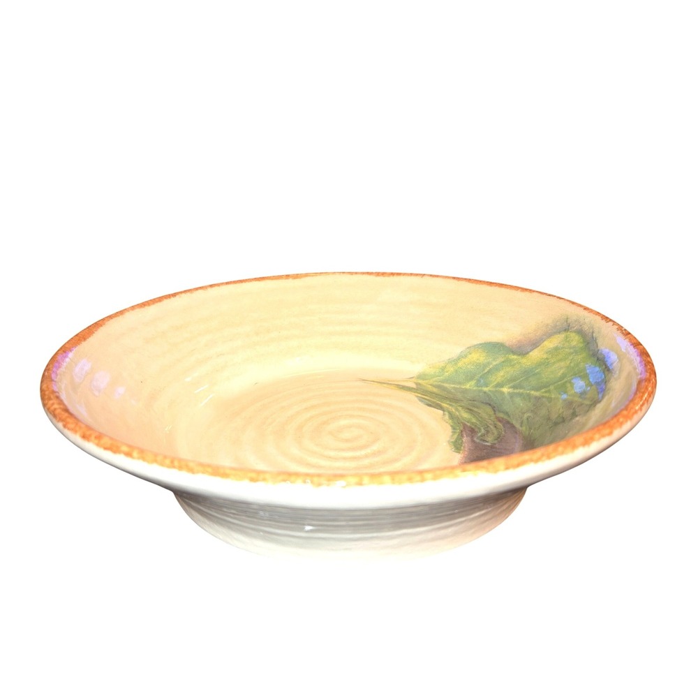 Williams Sonoma Jardin Potager 10" Pasta Bowl Italy Tan Eggplant Ribbed Ceramic - Picture 3 of 10